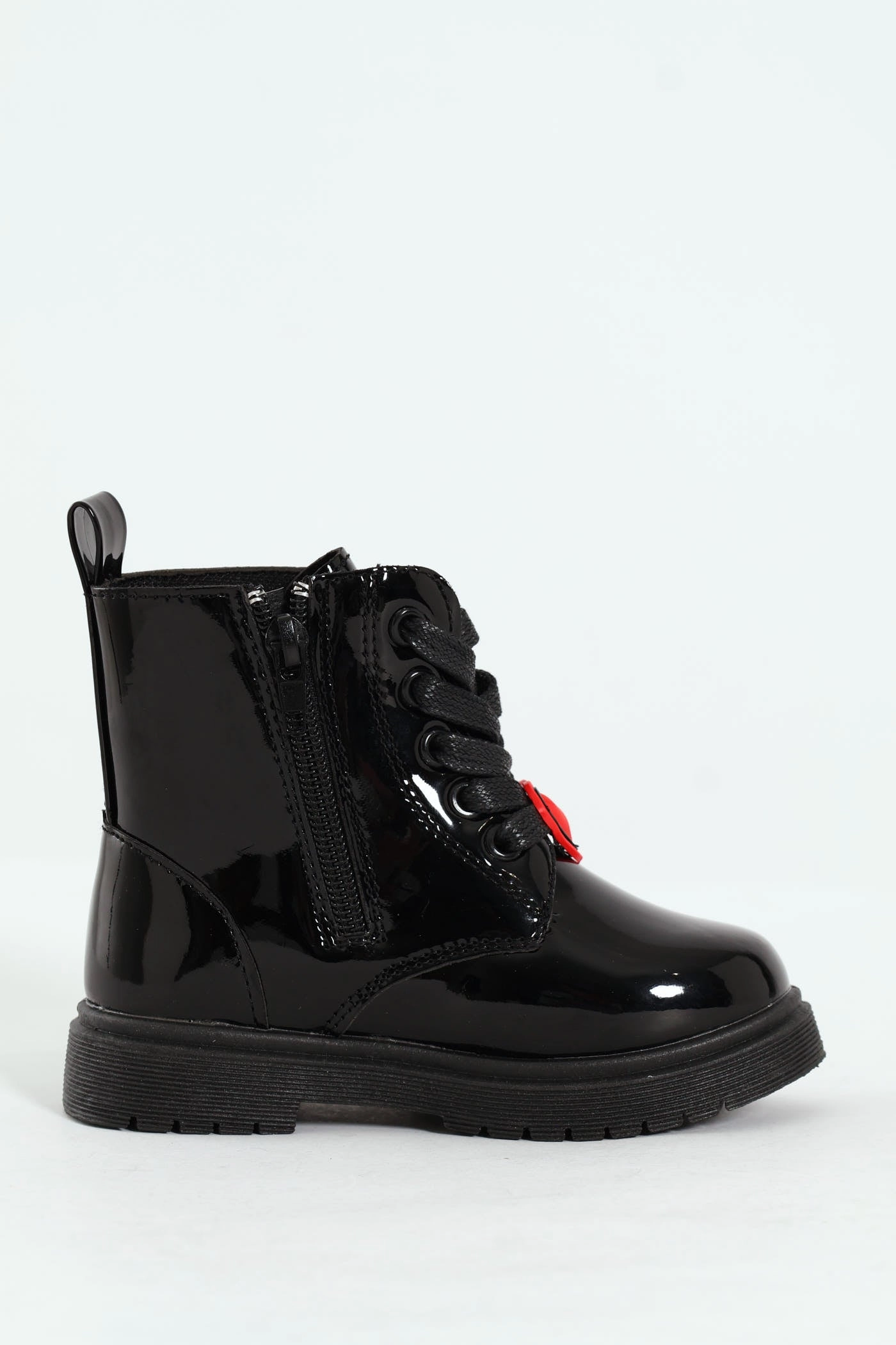 Pre-Girls Patent Bow Mlitary Boot - Black