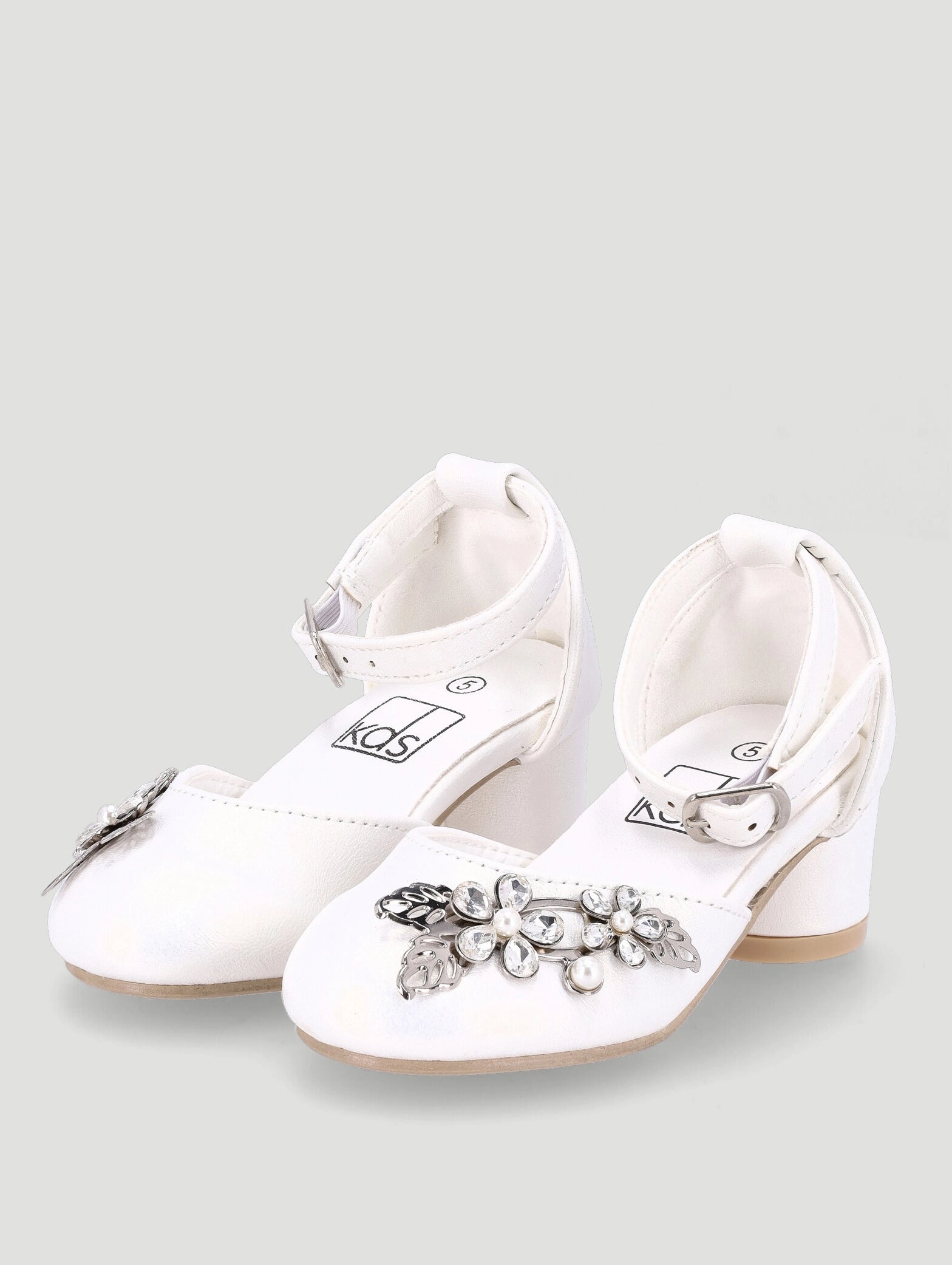 Pre-Girls Pearl Trim Heel - White
