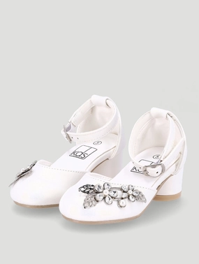 Pre-Girls Pearl Trim Heel - White