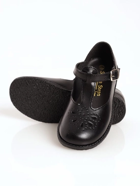Pre-Girls Synthetic Tear Drop School Shoe - Black