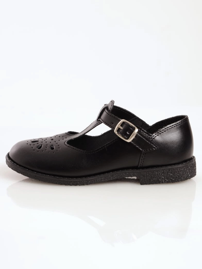 Pre-Girls Synthetic Tear Drop School Shoe - Black