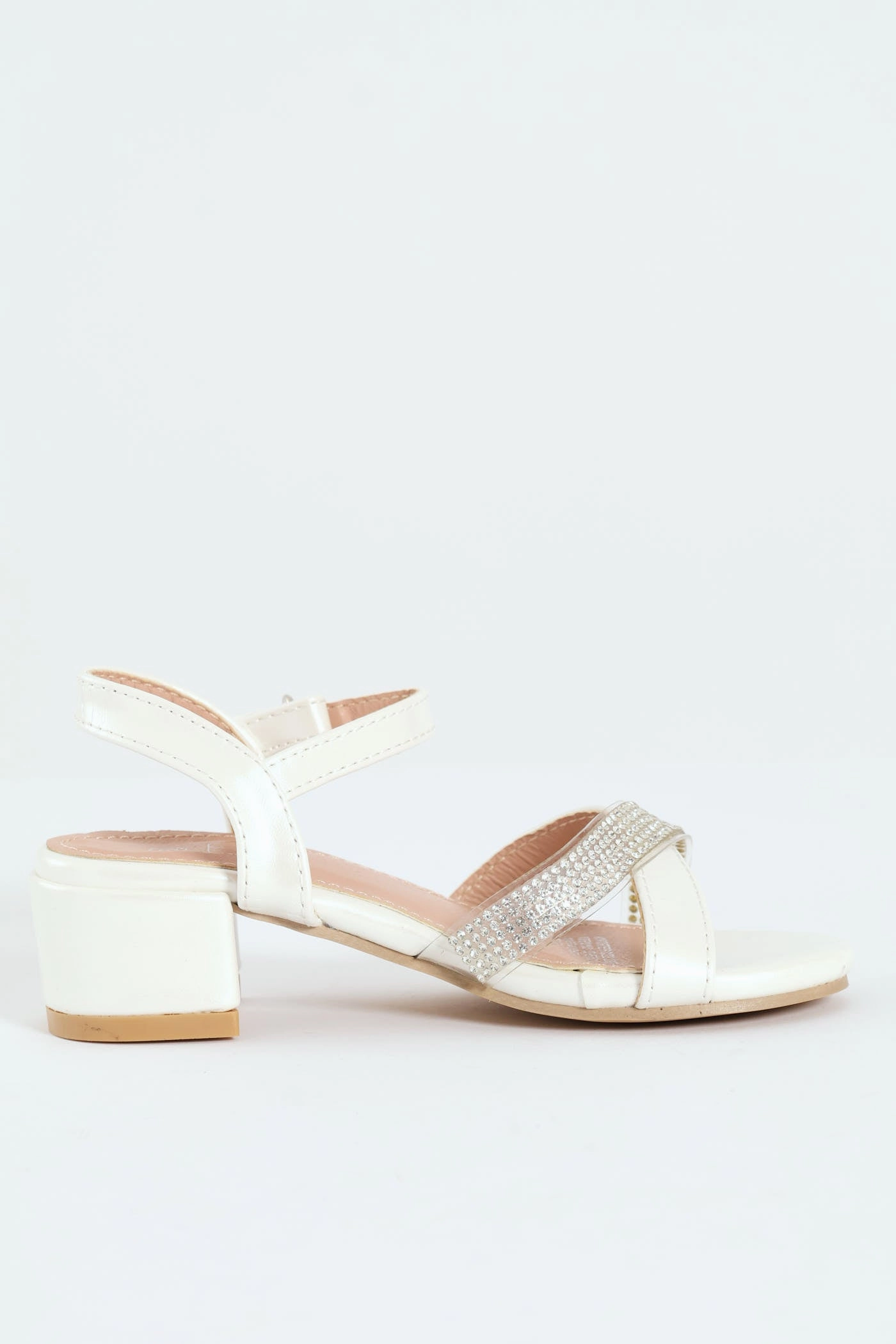 Pre-Girls Vinyl Diamante Heeled Sandal - White