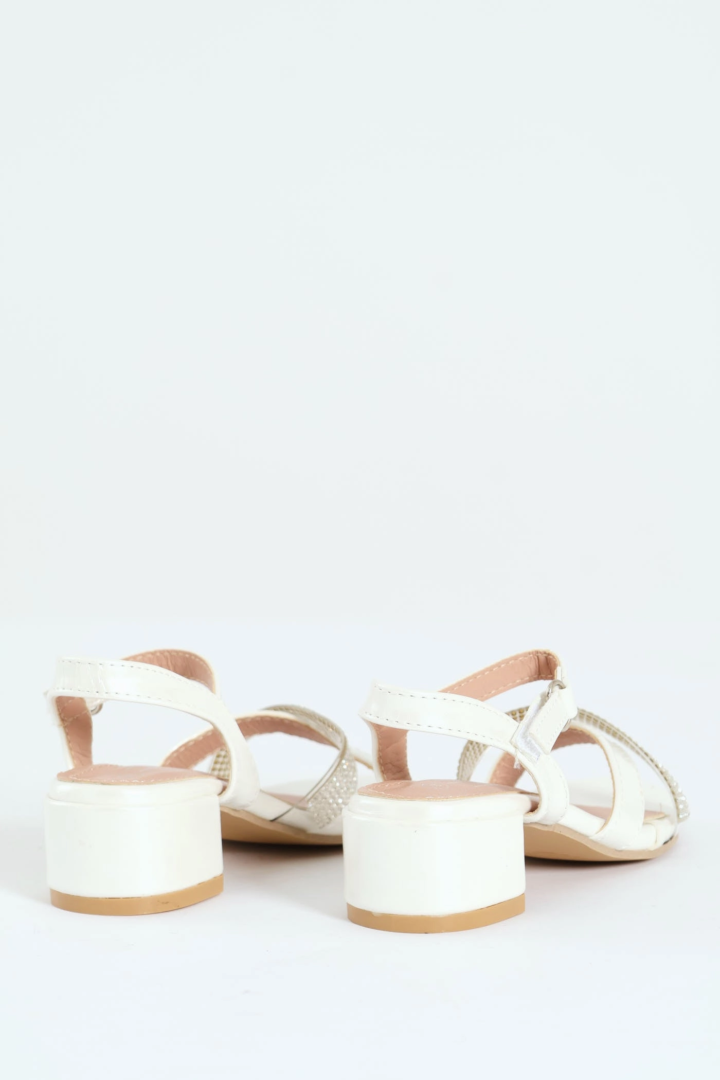 Pre-Girls Vinyl Diamante Heeled Sandal - White