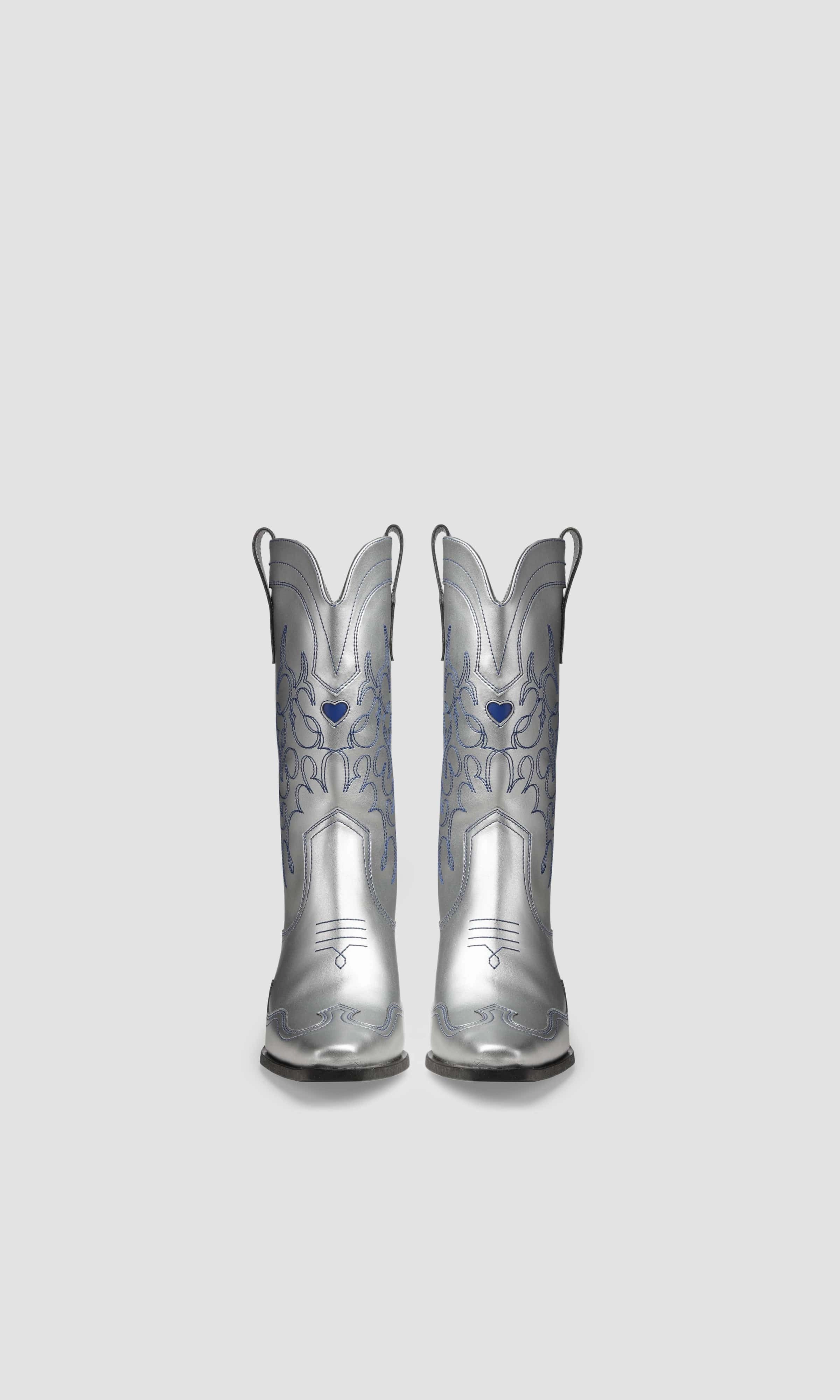 Regan II Vegan Apple Leather Cowboy Boots | Silver