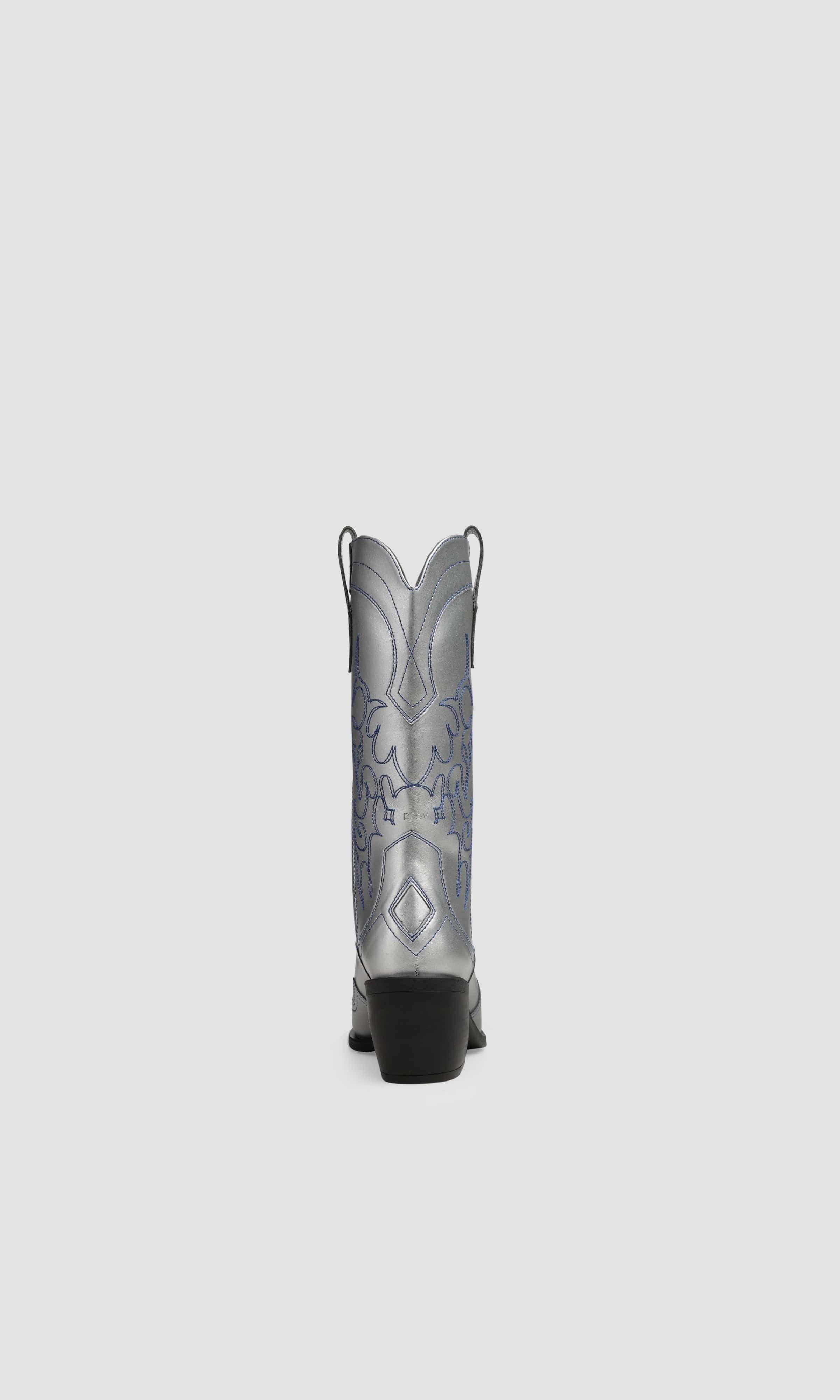 Regan II Vegan Apple Leather Cowboy Boots | Silver
