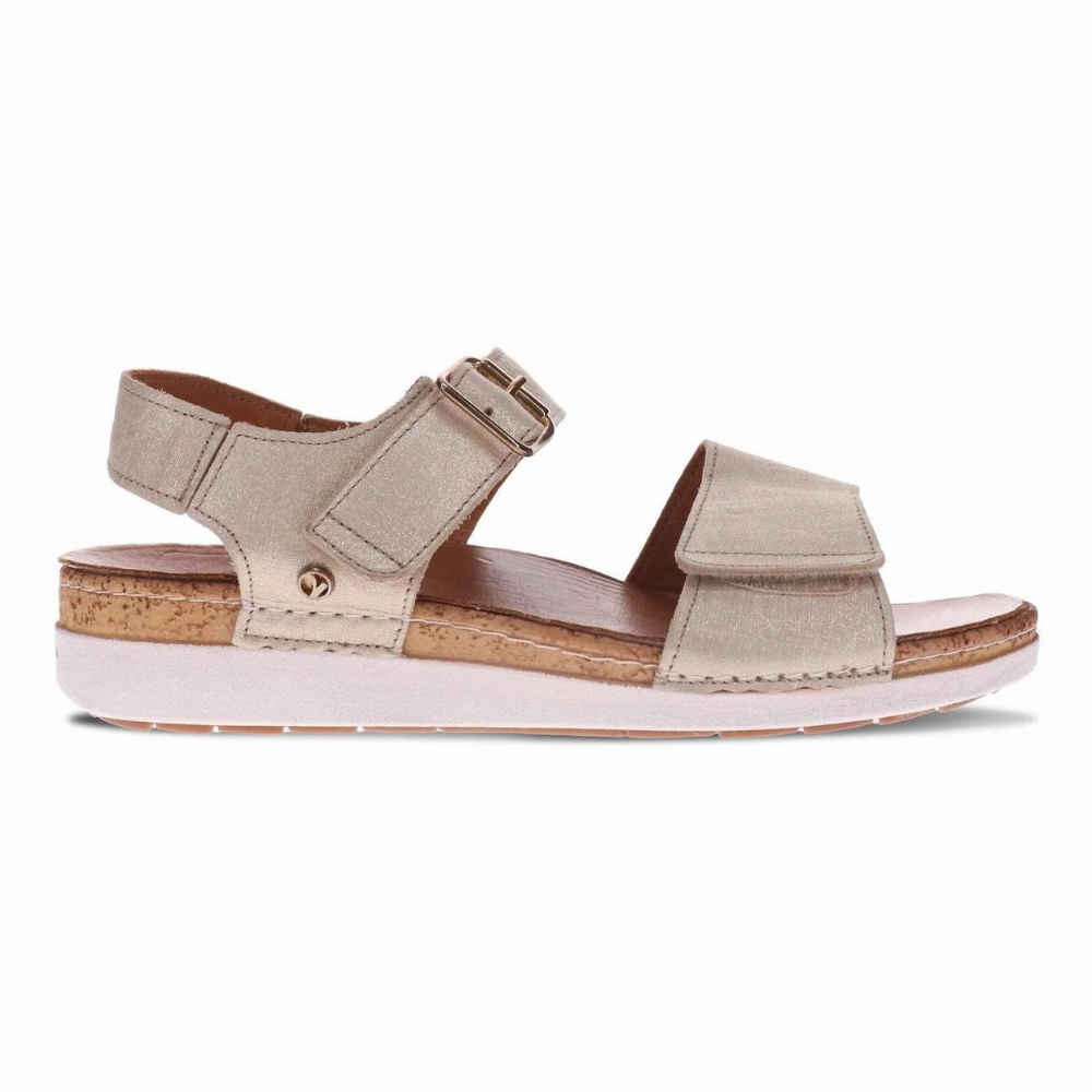 Revere Georgia 3 Strap Adjustable Gold Linen Sandal (Women's)