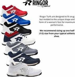 Ringor Flite Softball Turf Shoes with Pitching Toe - Lightweight and Durable Softball Shoes for Women - Royal and White - Size 11.5