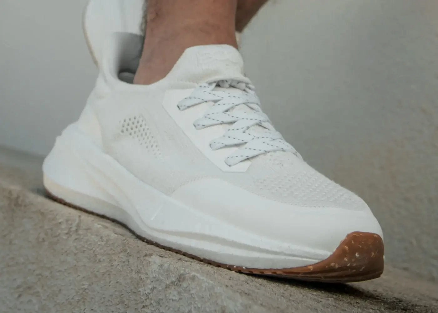 Runners Men's Hemp Leather Trainers | Pearl White