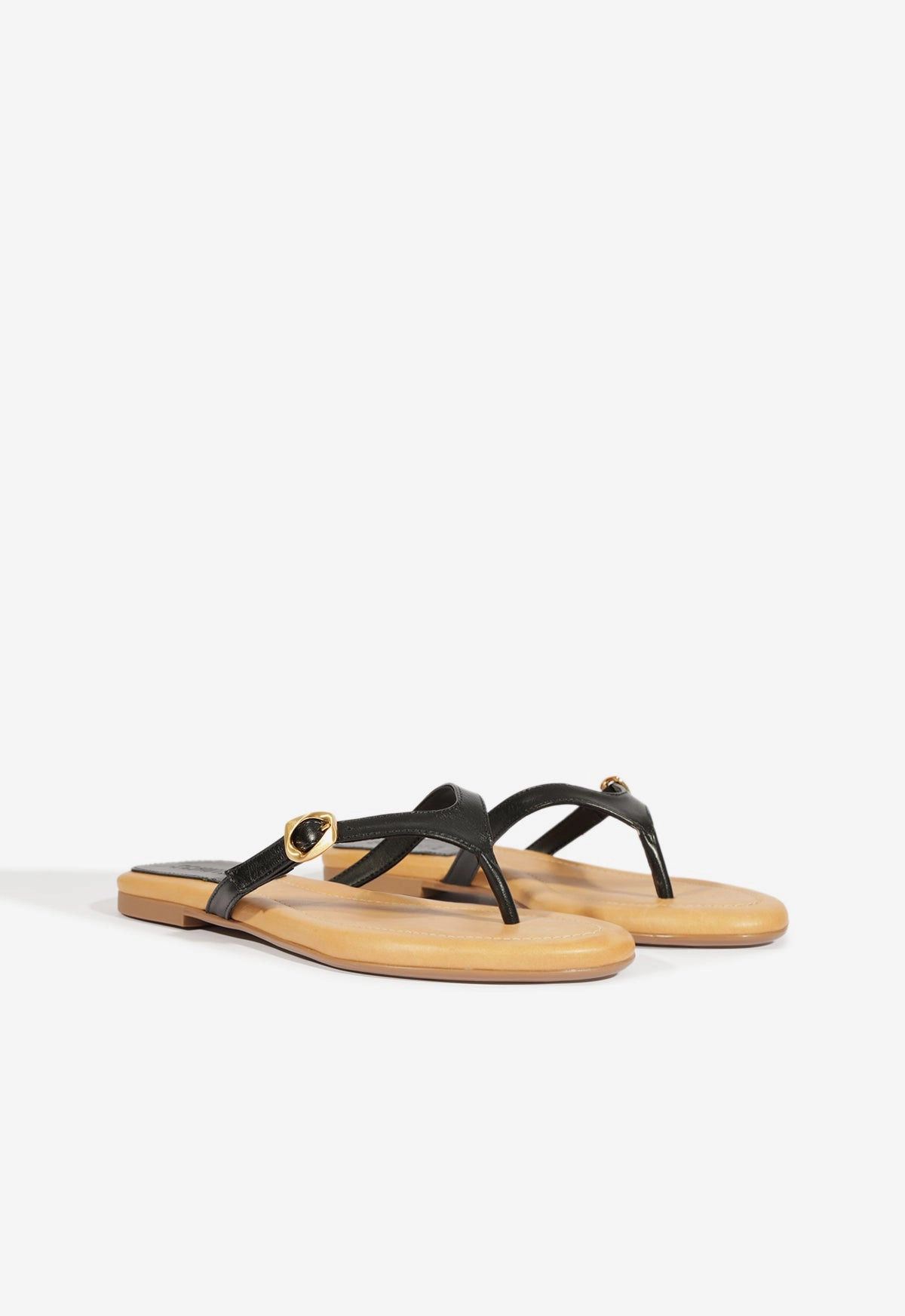 Sonia Black Leather Flat Sandal