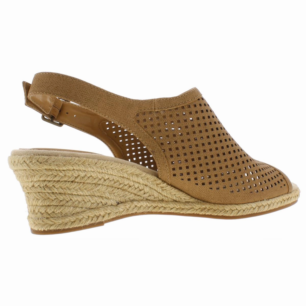 Stacy Womens Faux Leather Peep-Toe Wedge Sandals