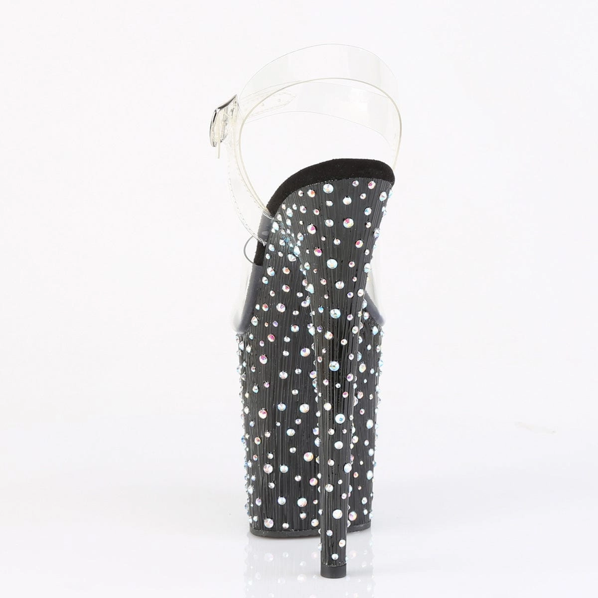 STARDANCE-808 Platform Shoes Clear/Black-Silver Multi Rhinestone
