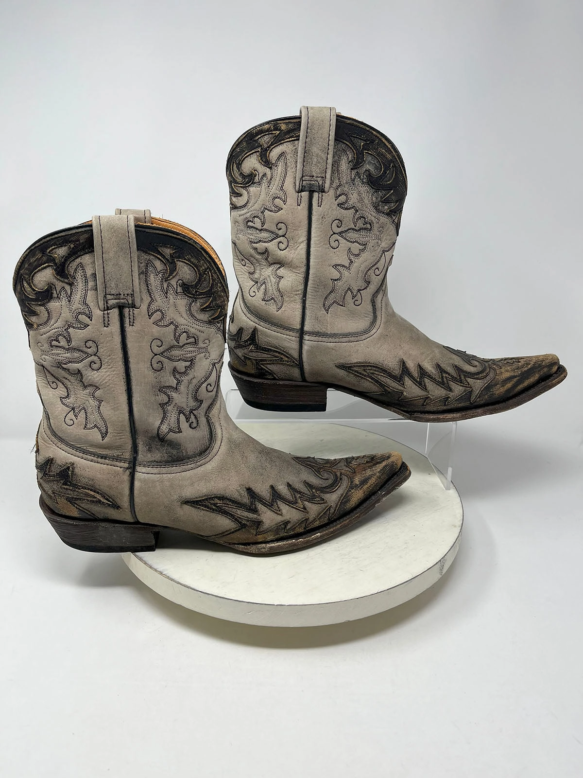 Stetson Size 10.5 Taupe & Brown Embroidered Cowgirl Boots