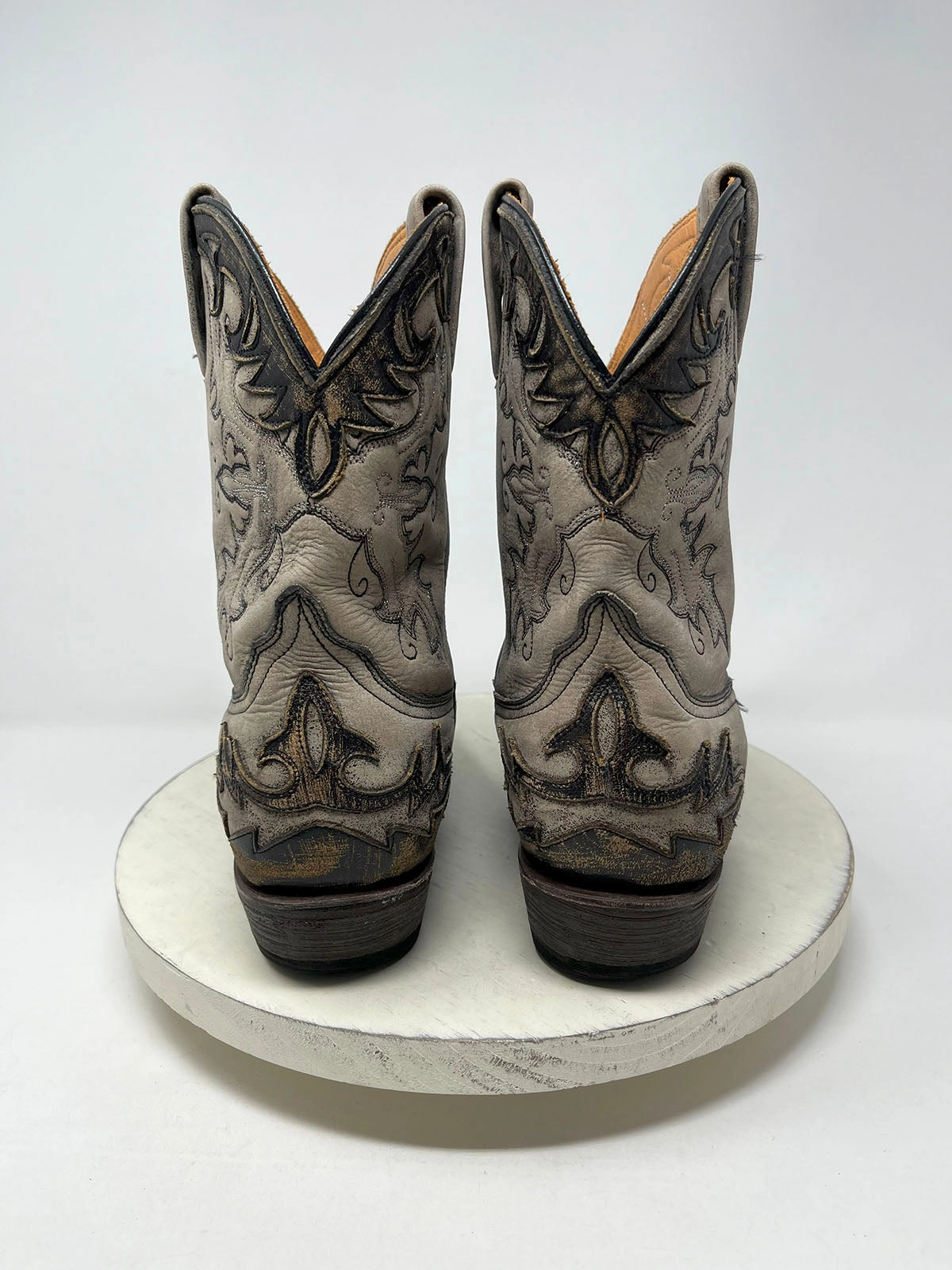 Stetson Size 10.5 Taupe & Brown Embroidered Cowgirl Boots
