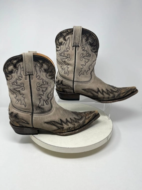 Stetson Size 10.5 Taupe & Brown Embroidered Cowgirl Boots