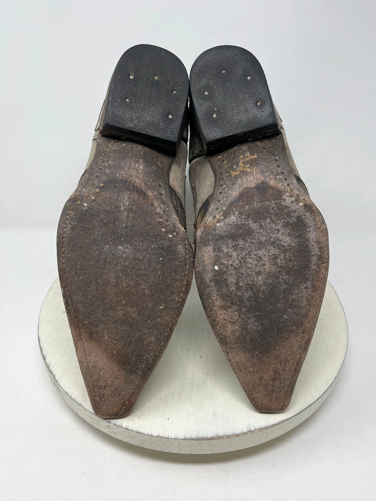 Stetson Size 10.5 Taupe & Brown Embroidered Cowgirl Boots