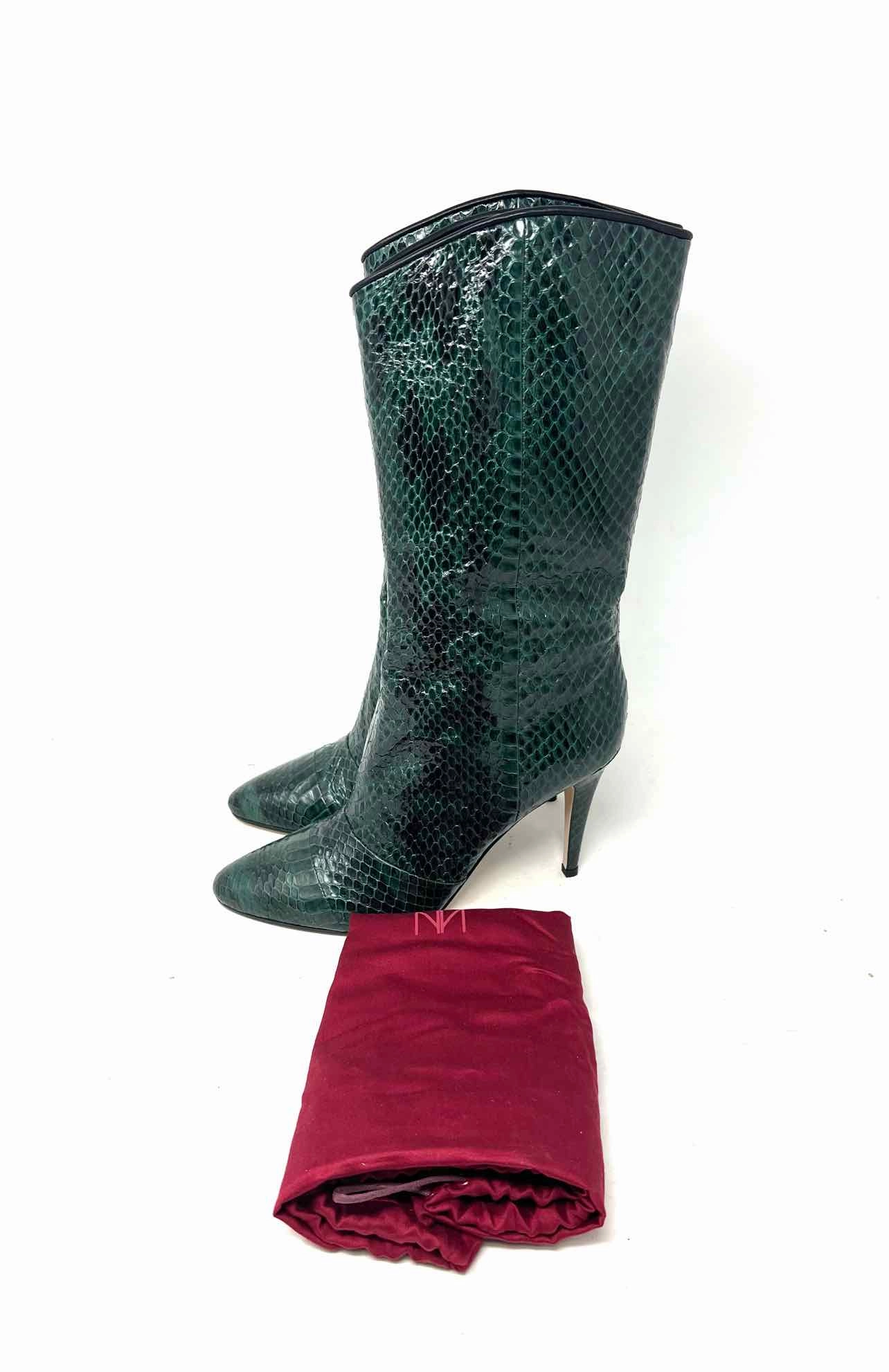 Tamara Mellon Size 6 Green/Black Snake Skin Leather W/ DUST BAG Designer Boots