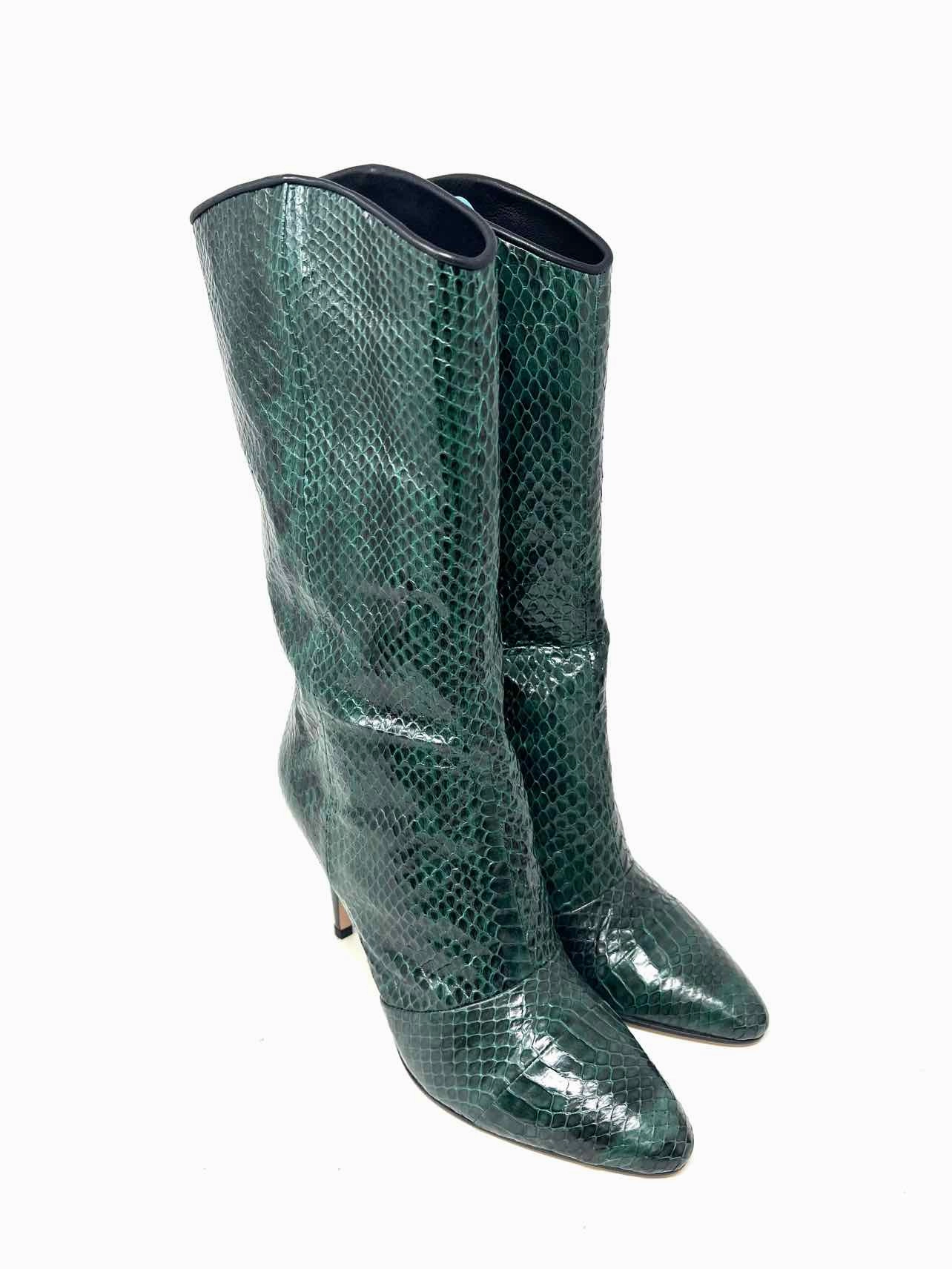 Tamara Mellon Size 6 Green/Black Snake Skin Leather W/ DUST BAG Designer Boots
