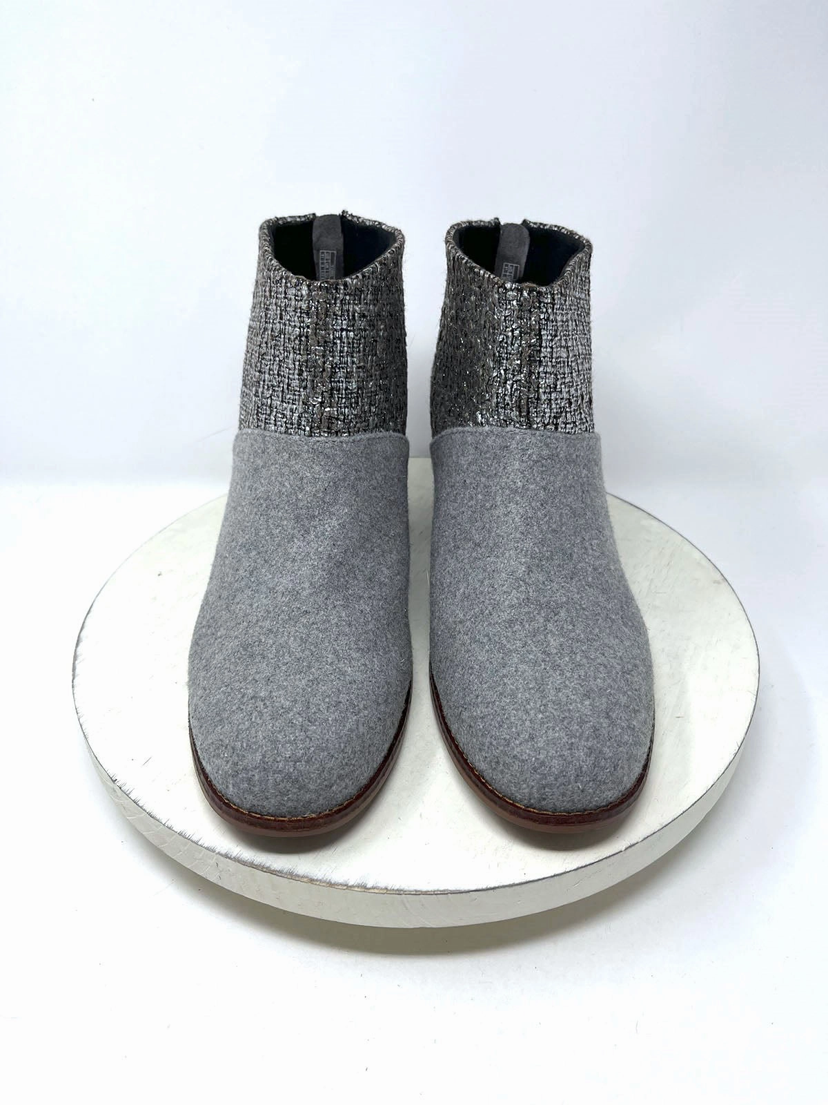 Toms Size 11 W Gray & Silver Textured Booties NWOB
