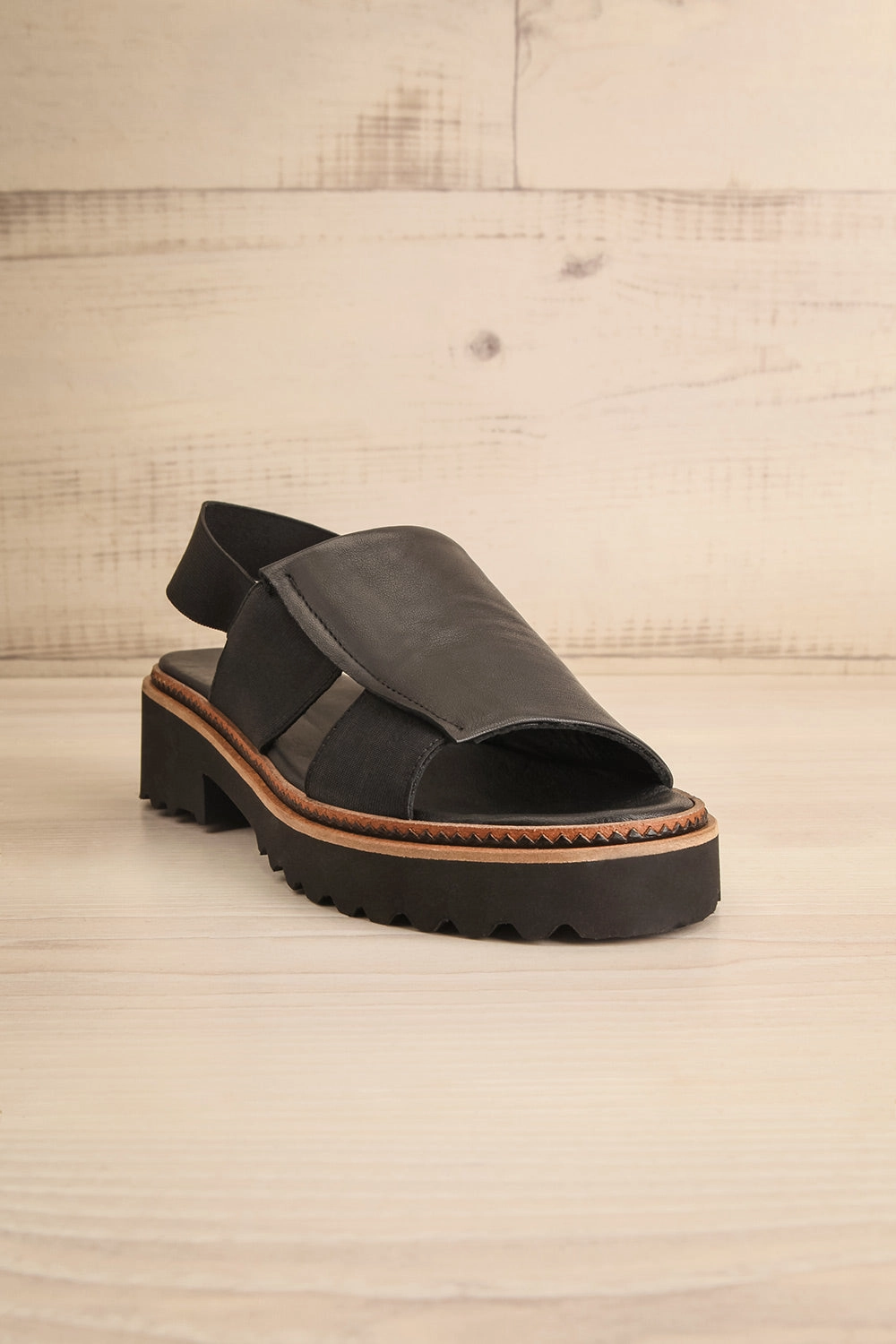 Turvey | Black Leather Open-Toe Sandals