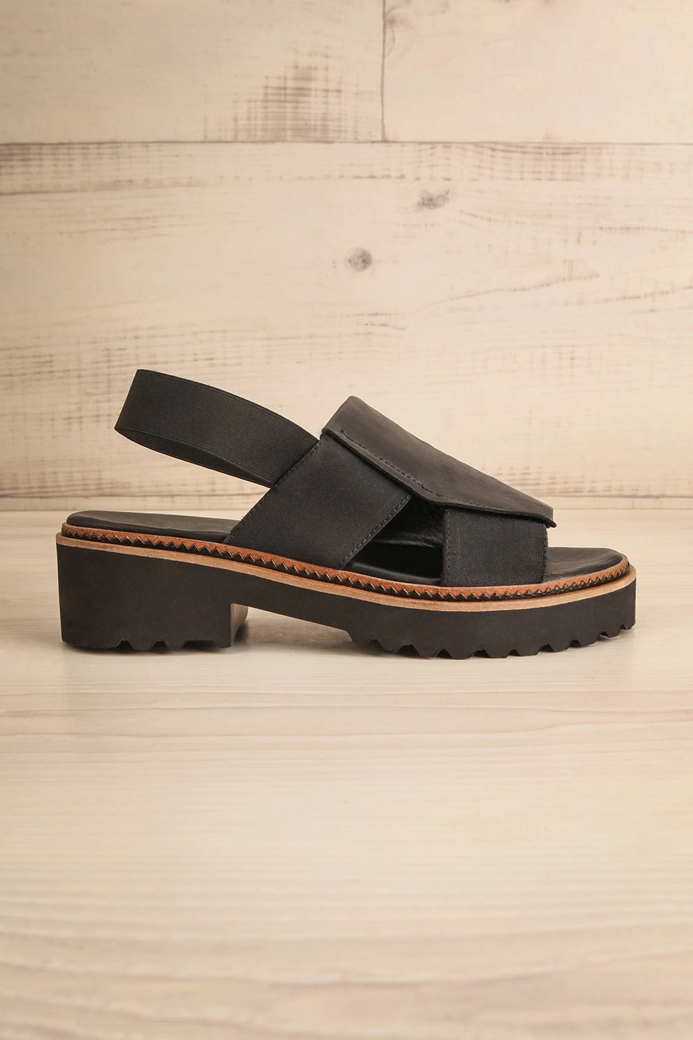 Turvey | Black Leather Open-Toe Sandals