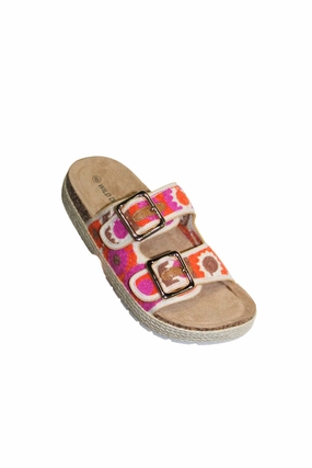 Women's Boho Crochet Sandals In Pink Multi