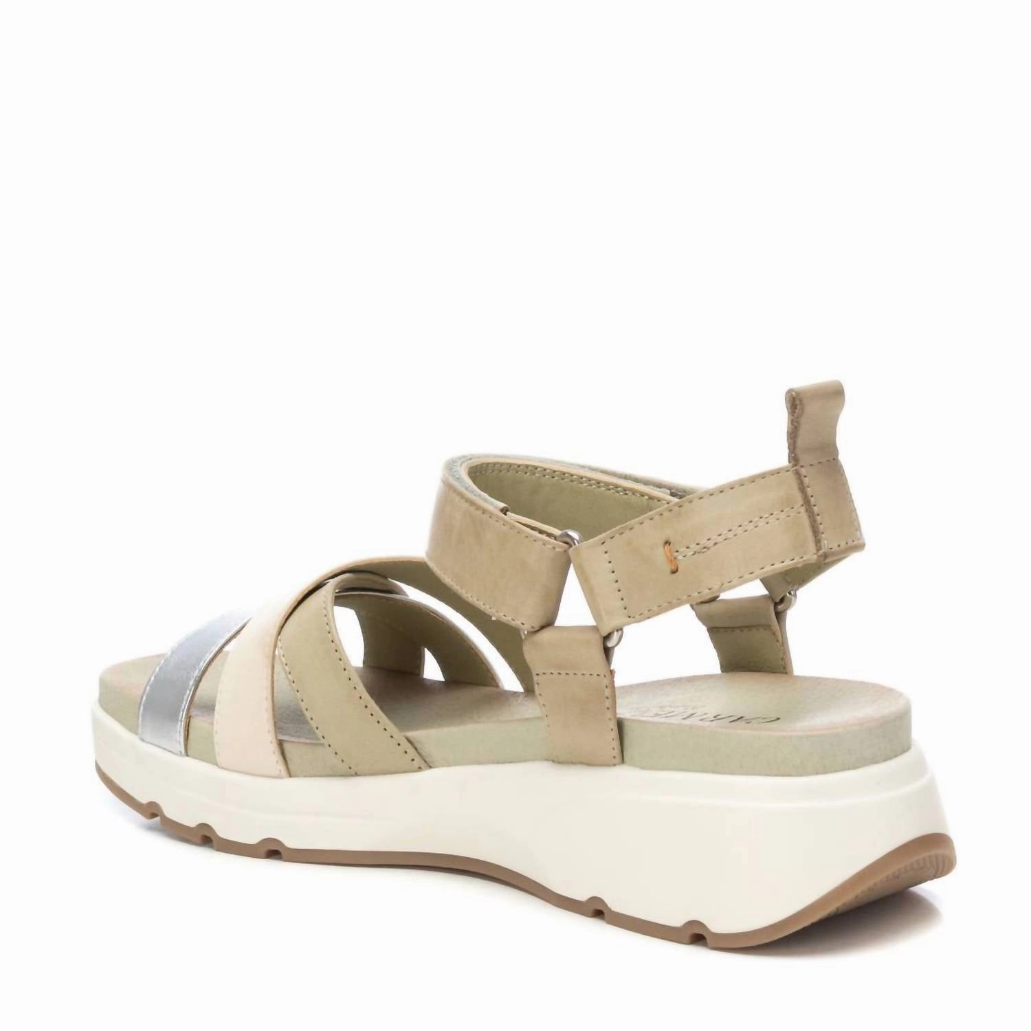 Women's Leather Sandals In Kakhi