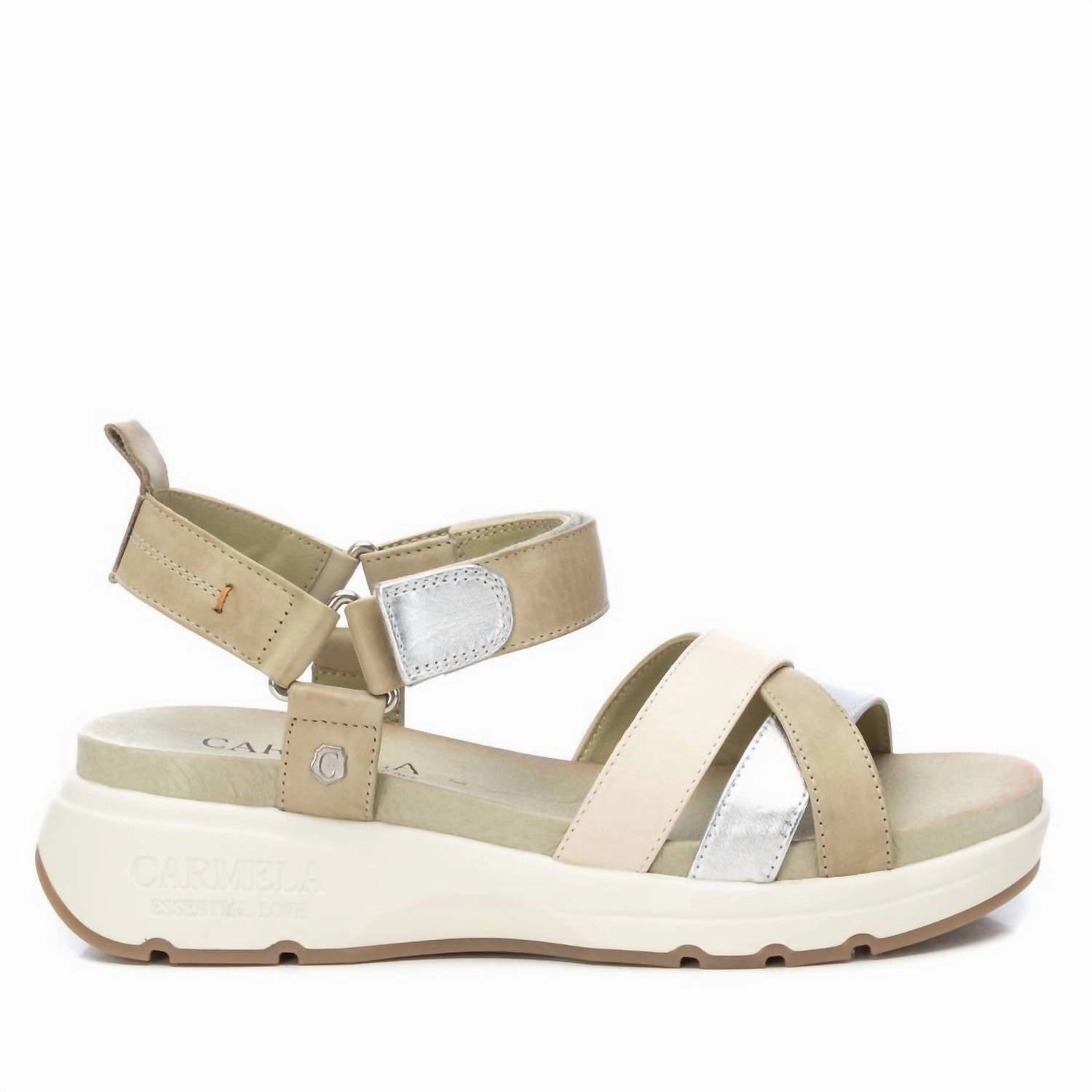 Women's Leather Sandals In Kakhi