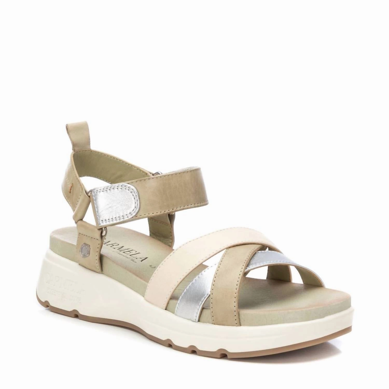 Women's Leather Sandals In Kakhi