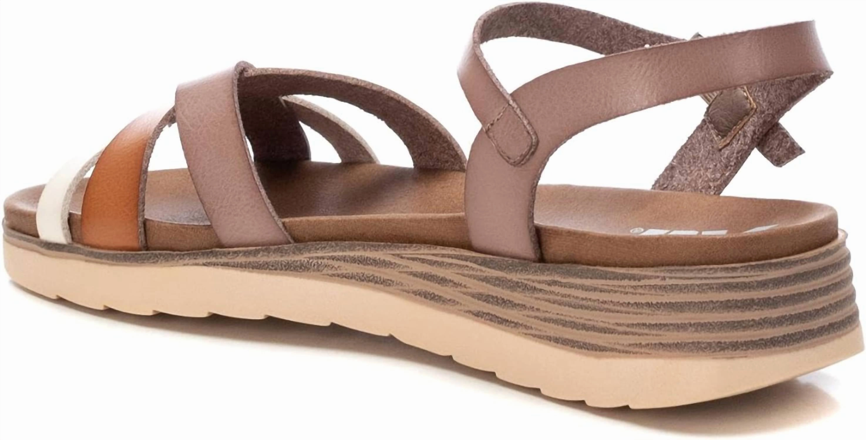 Women's Low Wedge Strappy Sandals In Beige