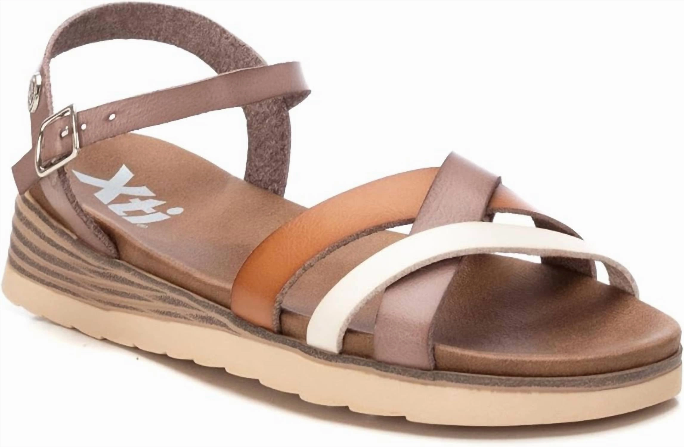 Women's Low Wedge Strappy Sandals In Beige