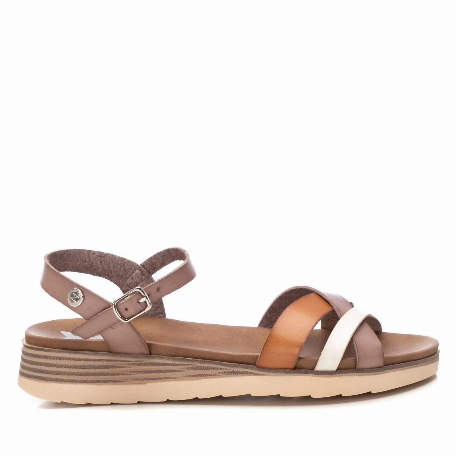 Women's Low Wedge Strappy Sandals In Beige