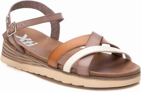 Women's Low Wedge Strappy Sandals In Beige