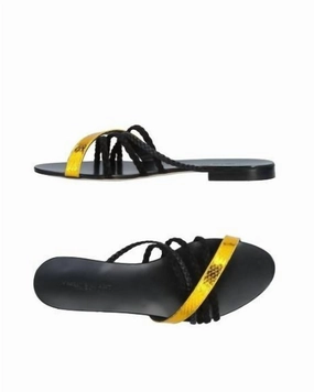 Women's Snake Metallic Strap Leather Flat Sandals In Black