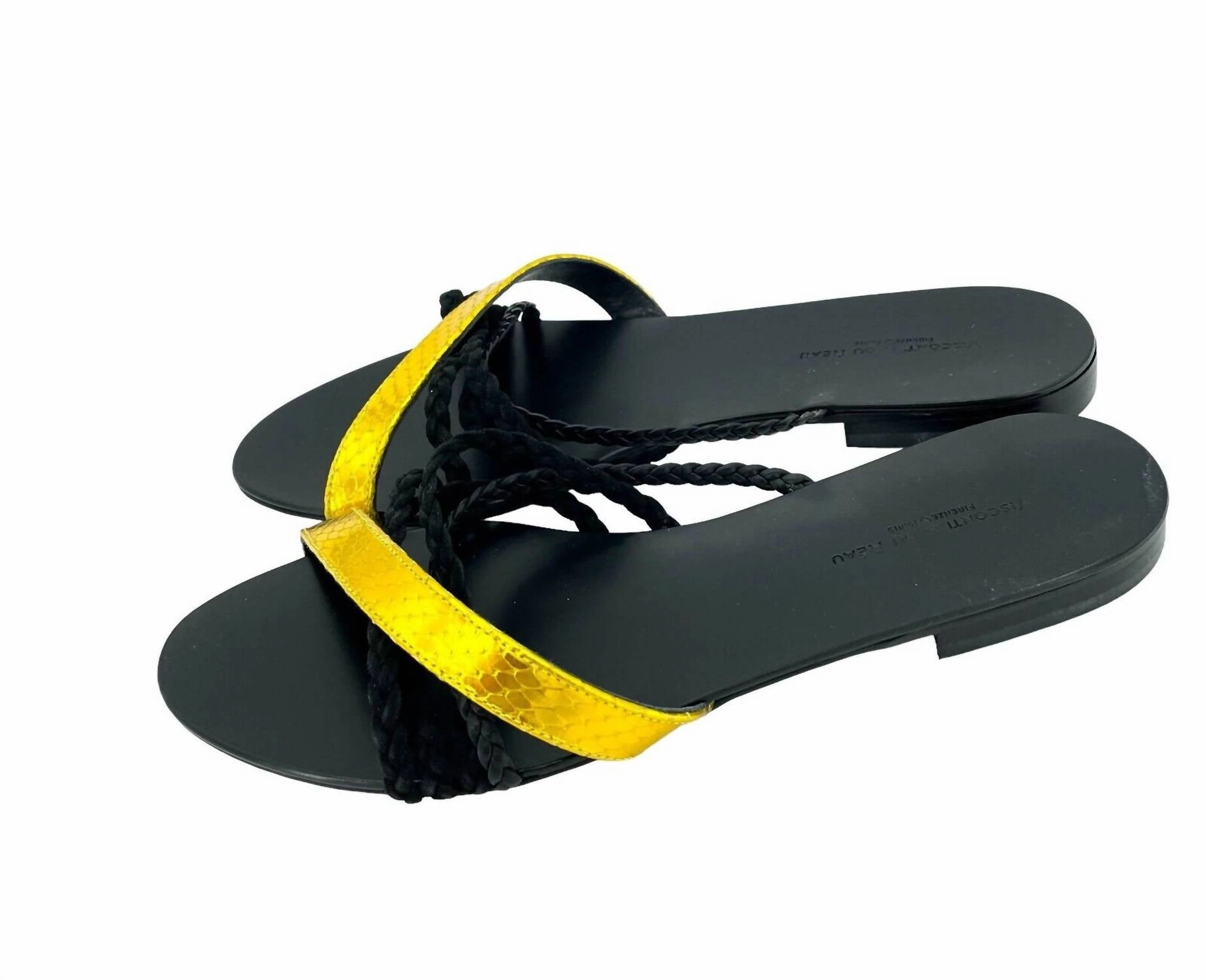 Women's Snake Metallic Strap Leather Flat Sandals In Black