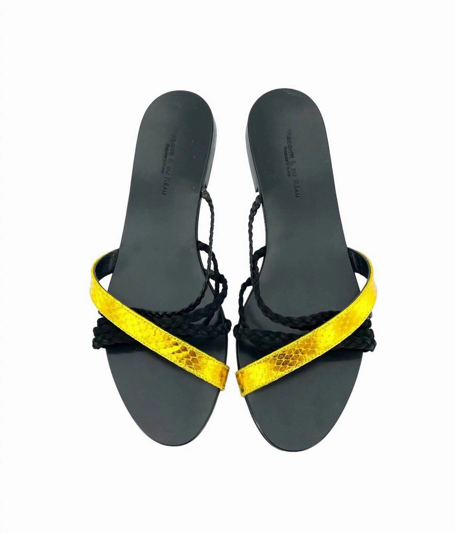 Women's Snake Metallic Strap Leather Flat Sandals In Black