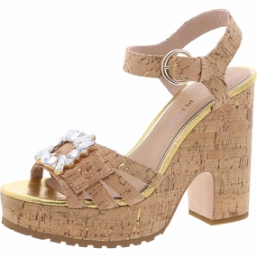Womens Buckle Cork Platform Sandals