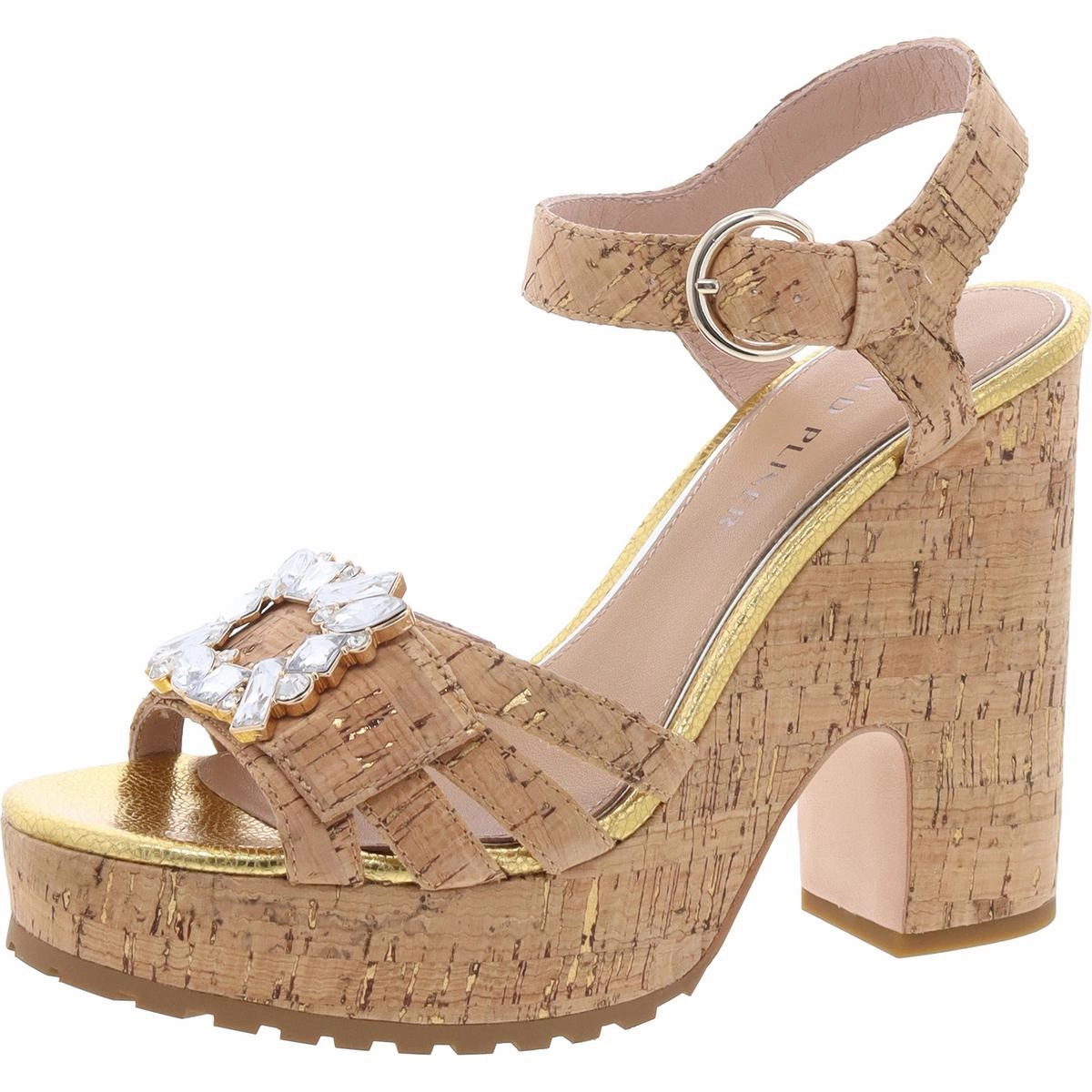 Womens Buckle Cork Platform Sandals