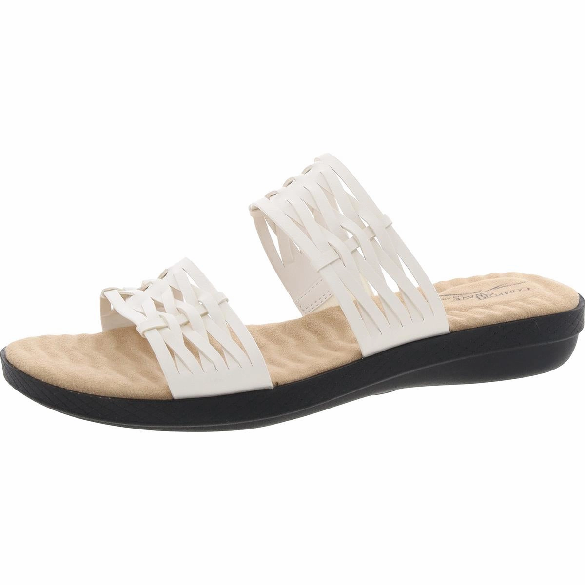 Womens Cushioned Footbed Faux Leather Slide Sandals