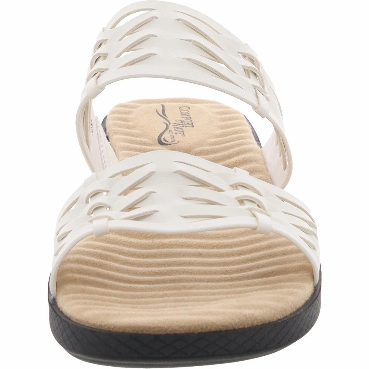 Womens Cushioned Footbed Faux Leather Slide Sandals