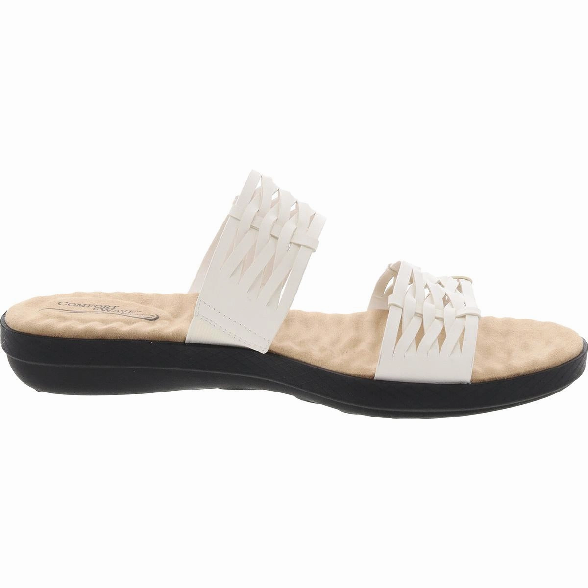 Womens Cushioned Footbed Faux Leather Slide Sandals