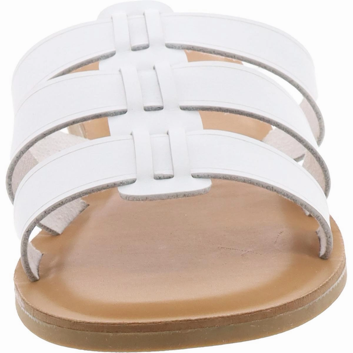 Womens Faux Leather Open Toe Slide Sandals