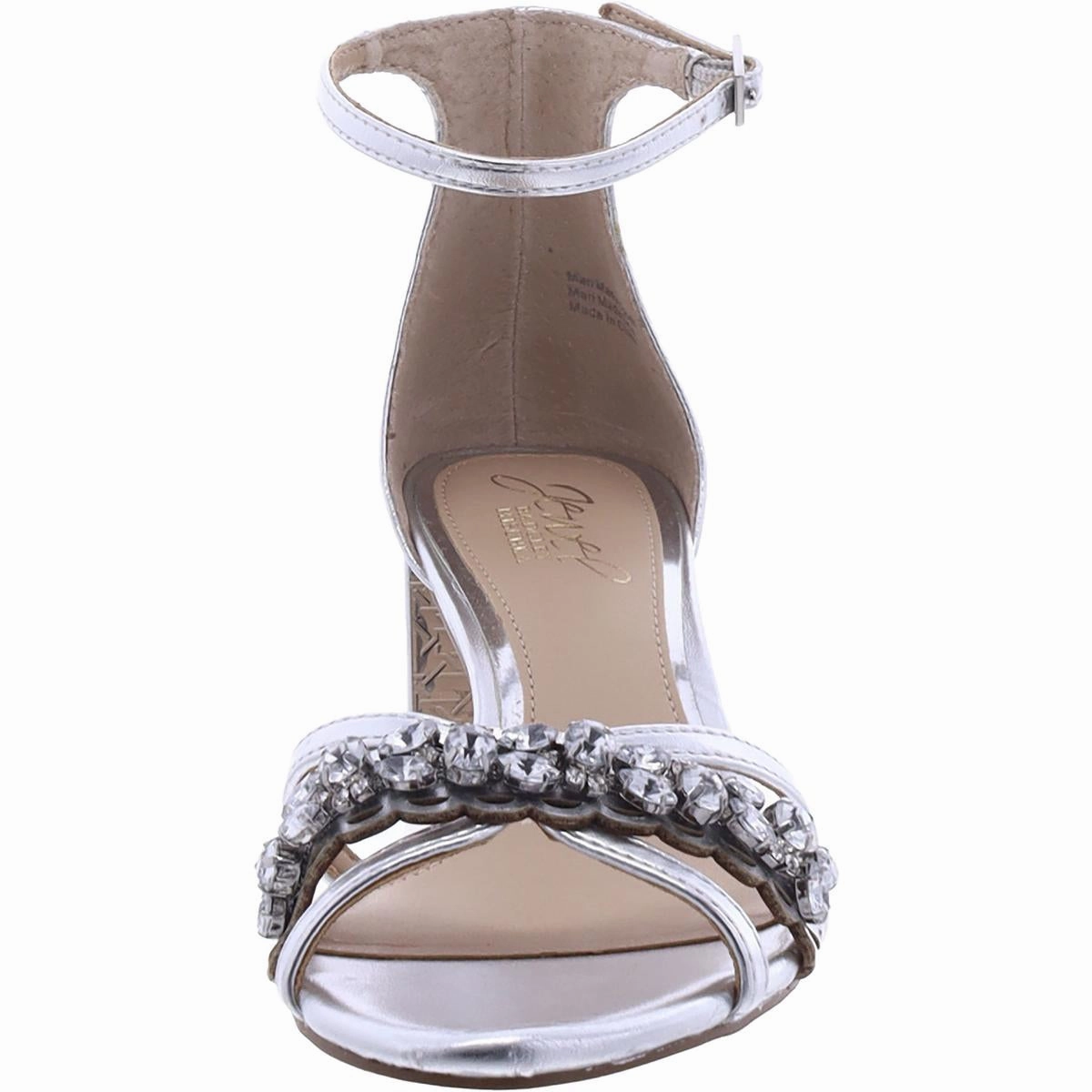 Womens Faux Leather Rhinestone Block Heel