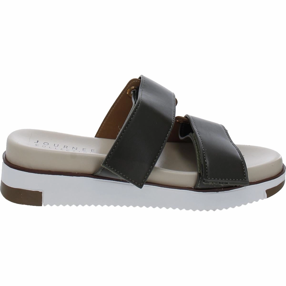 Womens Faux Leather Slip On Slide Sandals