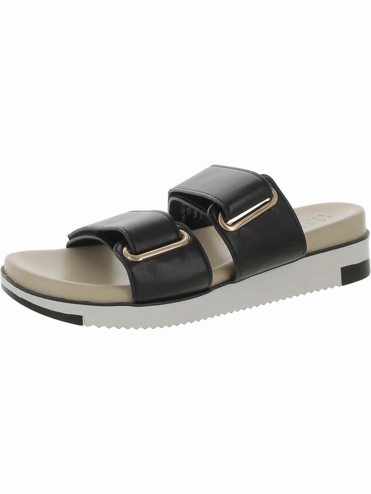 Womens Faux Leather Slip On Slide Sandals