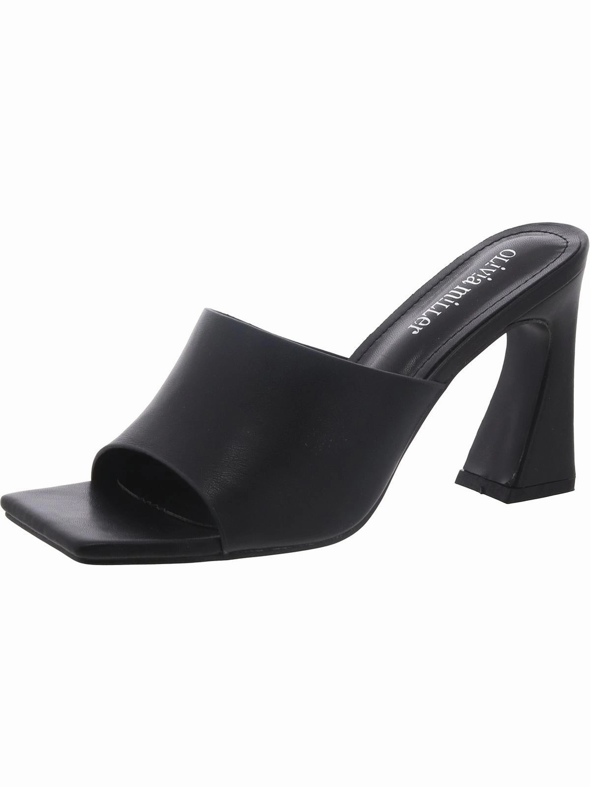 Womens Faux Leather Square toe Heels